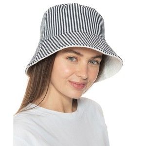 Jenni Reversible Navy White Terry Cloth Bucket Hat NWT